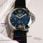 Perfect Replica Panerai Luminor 1950 8 Days GMT Acciaio 44MM Watch - PAM00233 316L Brushed Steel Case Black Strap